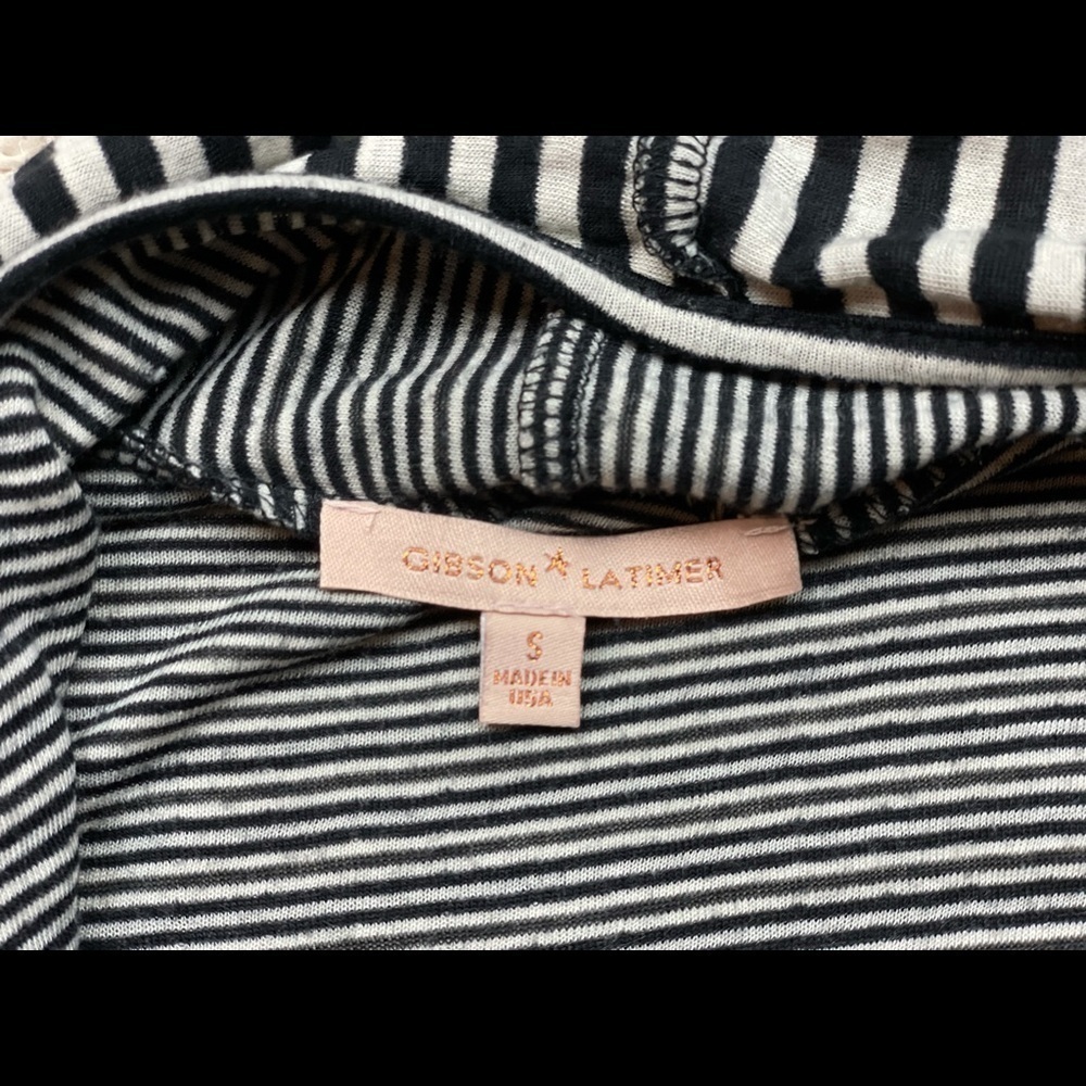 Gibson Latimer gray black striped long sleeve cardigan sweater, sz S - Picture 2 of 6